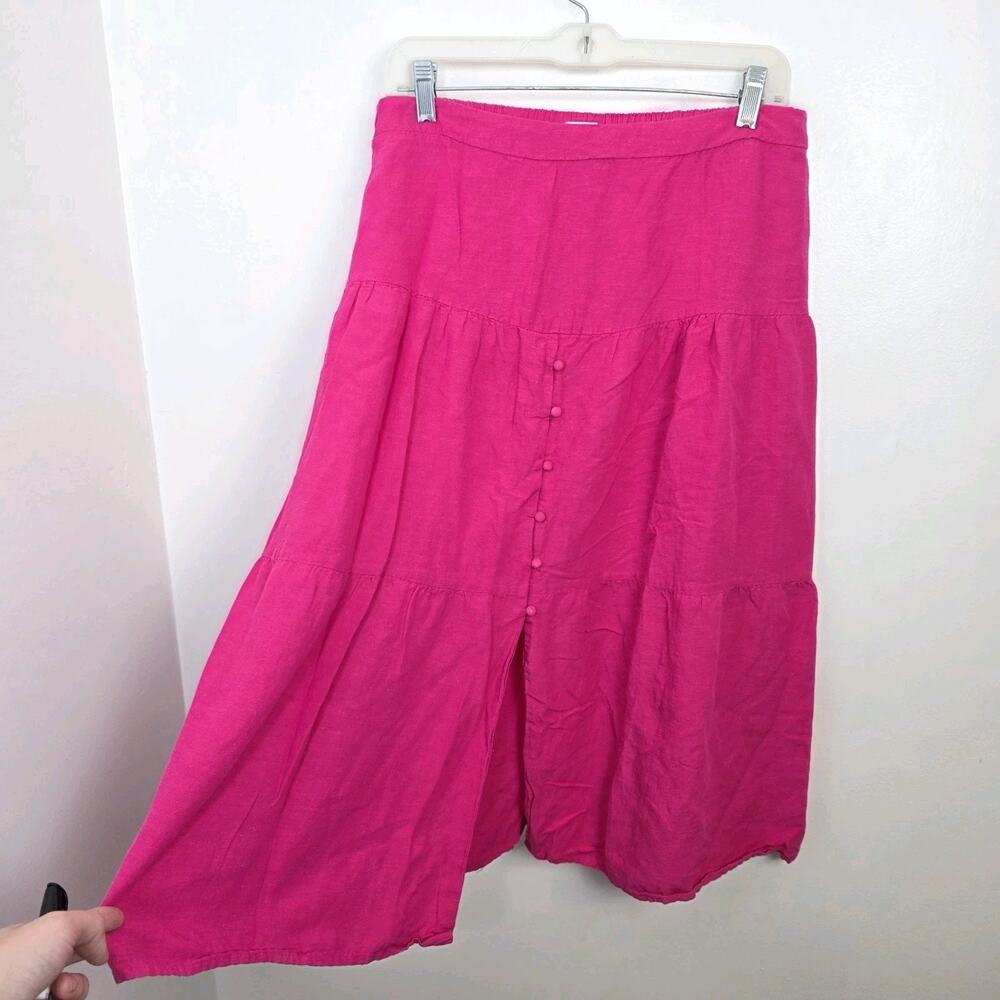 Japna Pink‎ Flax Blend Button Up Girly Cottagecore Summer Midi Skirt Size Large
